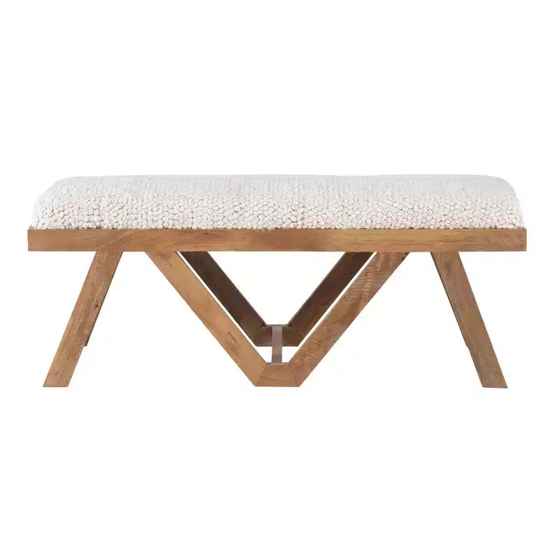 Panca Bohemién in legno massello di mango da 45 pollici con cuscino in tessuto testurizzato color crema - Marrone