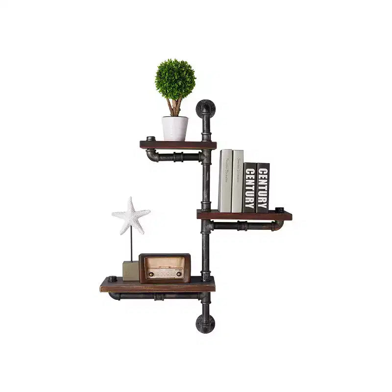 38" Orton Pine Wood 3 Floating Wall Shelves Industrial Gray/Walnut - Armen Living