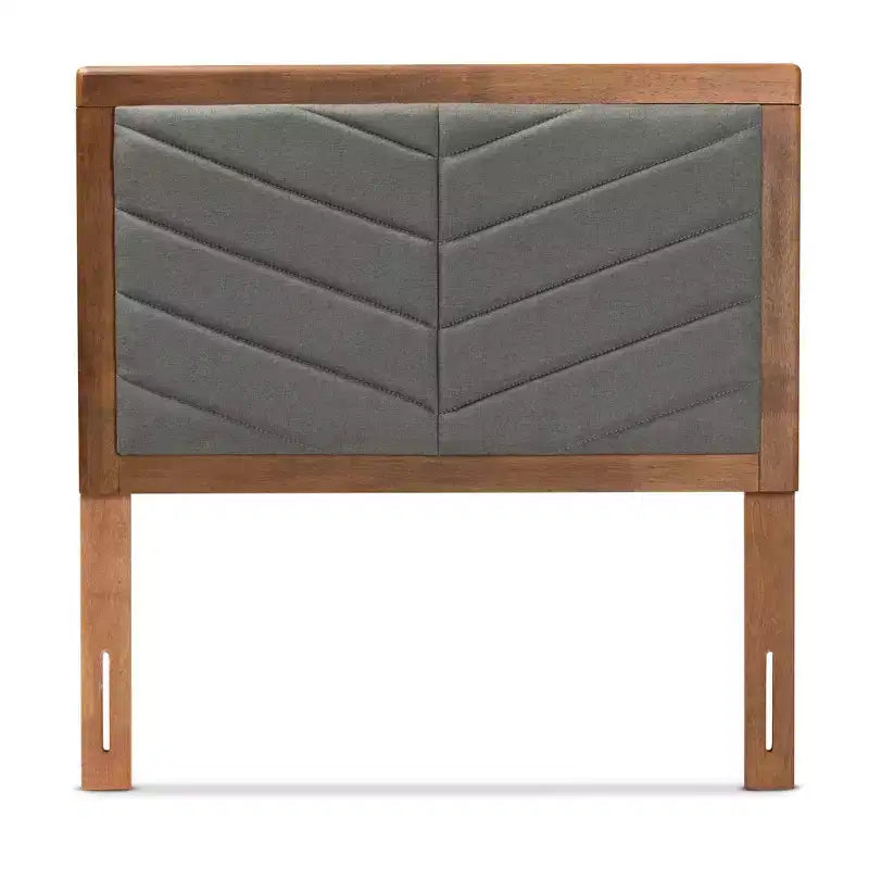 Testiera in Legno con Rivestimento in Tessuto per Letto Singolo Twin Idene Grigio Scuro/Marrone Noce - Baxton Studio: Trapuntatura Chevron, Altezza Regolabile