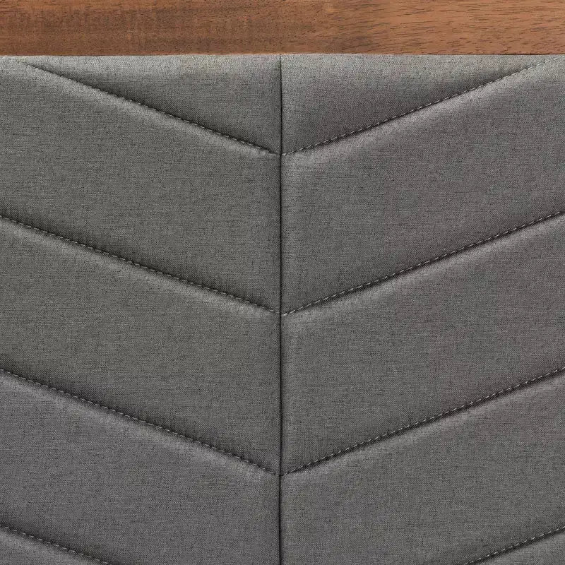 Testiera in Legno con Rivestimento in Tessuto per Letto Singolo Twin Idene Grigio Scuro/Marrone Noce - Baxton Studio: Trapuntatura Chevron, Altezza Regolabile