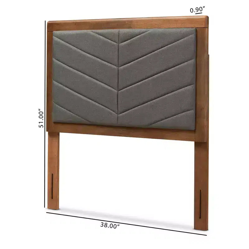 Testiera in Legno con Rivestimento in Tessuto per Letto Singolo Twin Idene Grigio Scuro/Marrone Noce - Baxton Studio: Trapuntatura Chevron, Altezza Regolabile