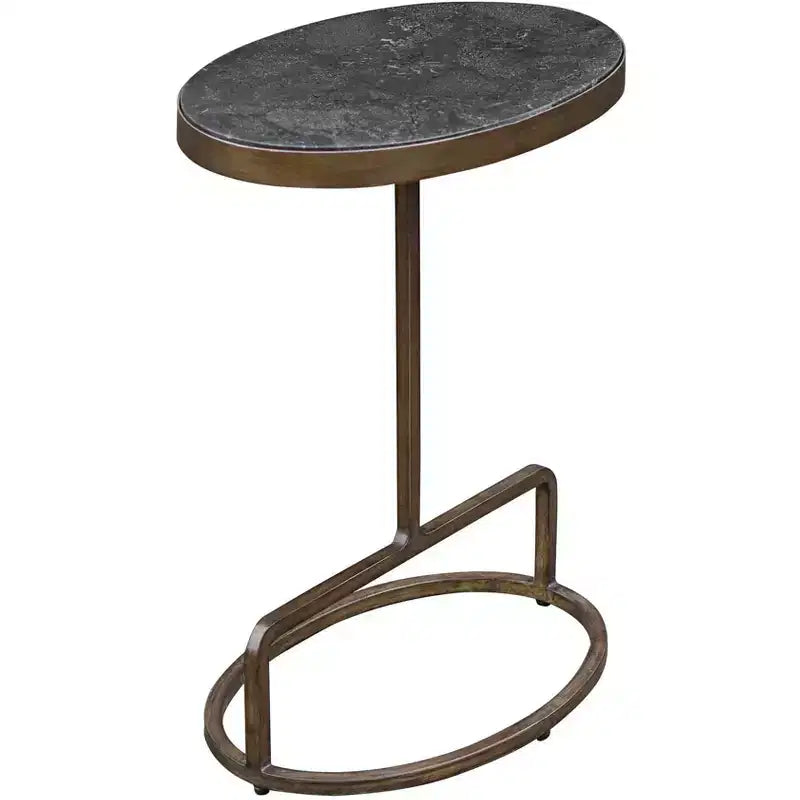 Uttermost Rustic Antiqued Gold Iron Oval Accent Table 18 x 12 Polished Bluestone Marble Tabletop for Living Room Bedroom Bedside