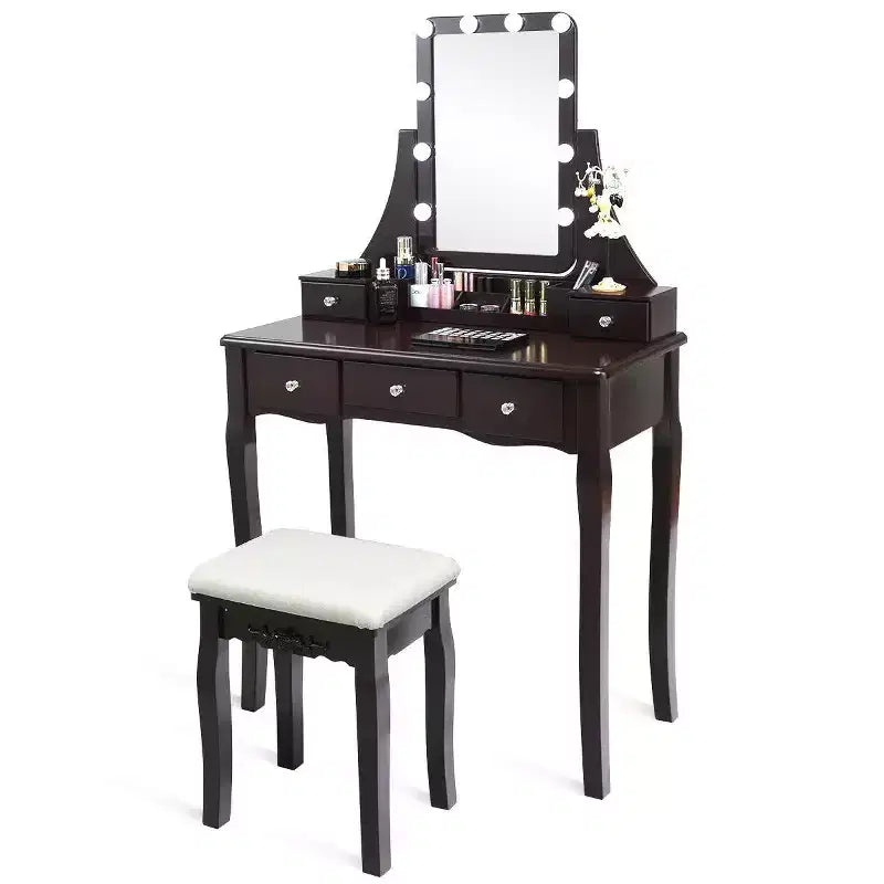 Set Tavolo da Trucco con Scatola Portaoggetti Rimovibile e 10 Lampadine LED Dimmerabili - Interruttore Touch