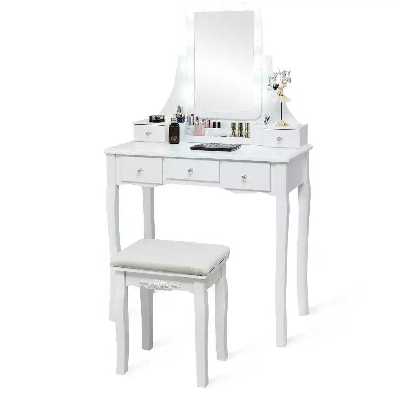 Set Tavolo da Trucco con Scatola Portaoggetti Rimovibile e 10 Lampadine LED Dimmerabili - Interruttore Touch
