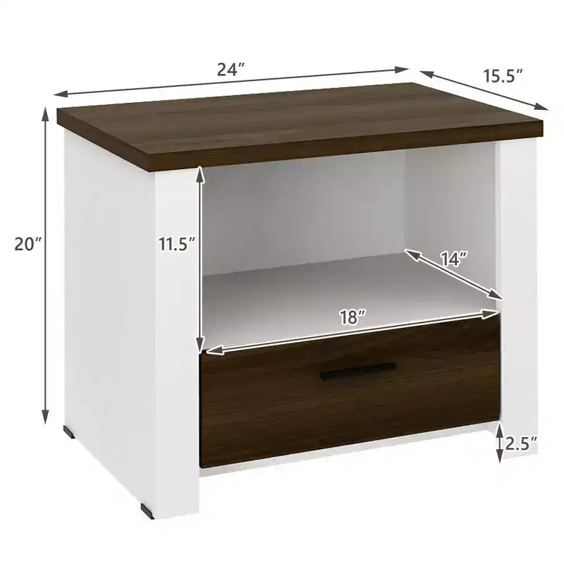 Comodino con cassetto e ripiano aperto - Tavolino da notte per camera da letto