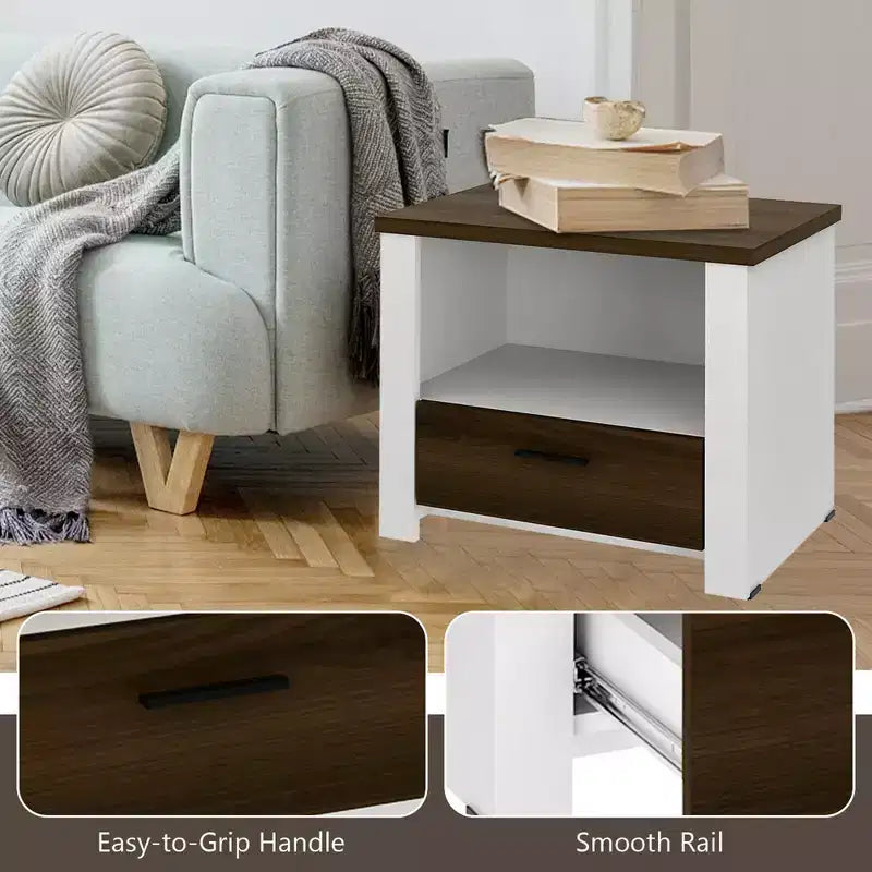 Comodino con cassetto e ripiano aperto - Tavolino da notte per camera da letto